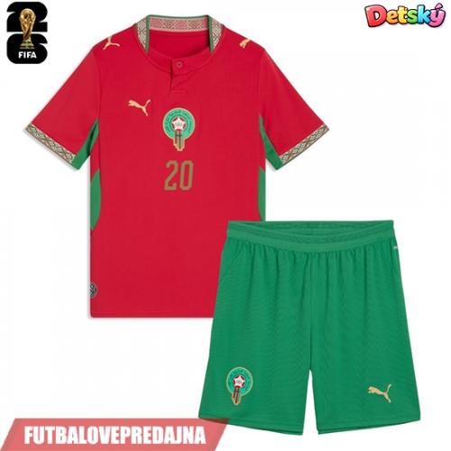 Lacne Dětský Futbalové dres Maroko Ayoub El Kaabi #20 MS 2026 Krátky Rukáv - Domáci (+ trenírky)